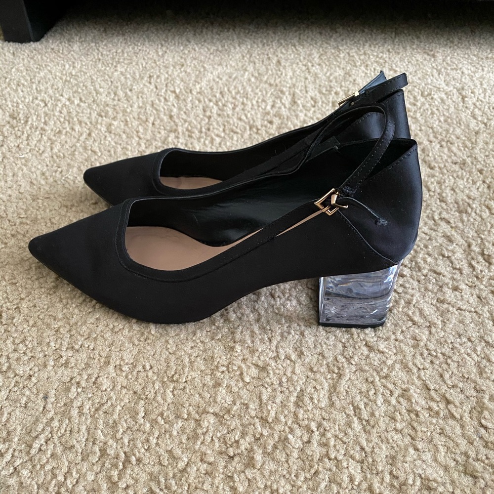 Zara pointed toe satin clear heel